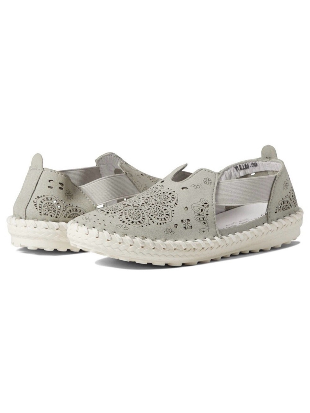 NEW Bernie Mev Tulum Womens 38 / 7 US Gray Leather Floral Cutout Closed Sandals
